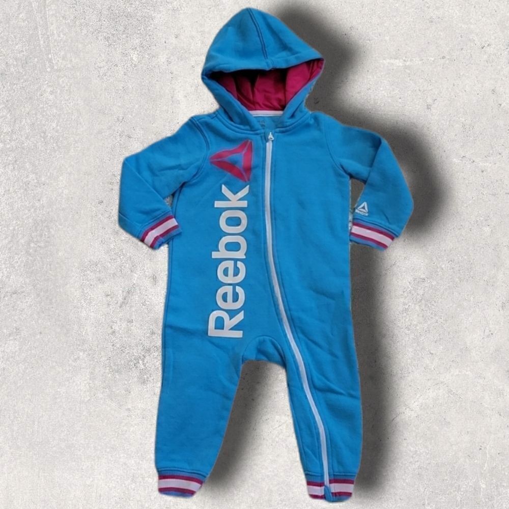 REEBOK BABY GIRL TURQUOISE HOODED ROMPER, SIZE 18 MONTHS